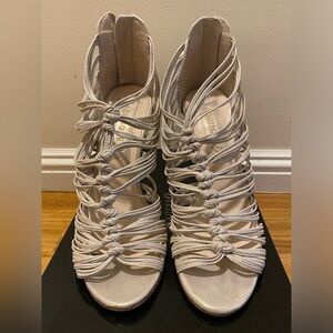 Boutique 9 Dulal Metallic Strappy Designer Heels Size 10 White/Cream/Gold